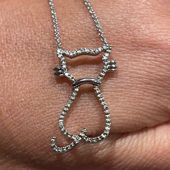 Silver Diamond Cat Necklace - Picture 1 of 4